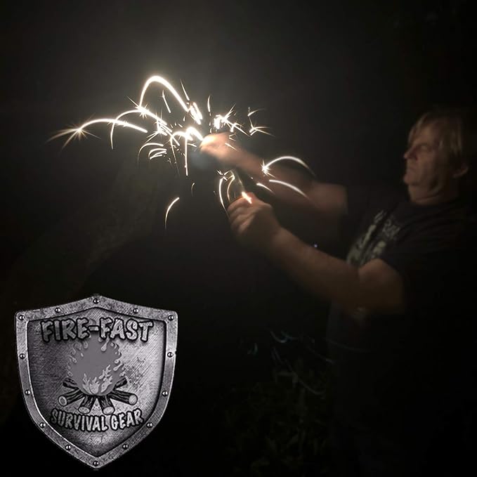 Fire-Fast Trekker。緊急防水サバイバル火起こし器。マグネシウムとユーロファイヤースチール製フェロロッド。ブッシュクラフト、キャンプ、バックパッキング、ハイキング、ハンティング、または非常持ち出し袋用のコンパクトで耐久性のあるツール。