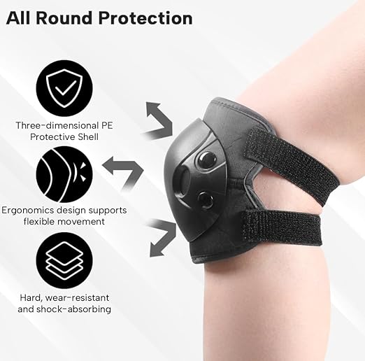 Cockchafer Kids and Youth Knee Elbow Wrist Guards Protective Gear Set for Skateboarding, Roller Skating, Inline Skating, Scooter Riding, BMX Biking (Black, Medium)