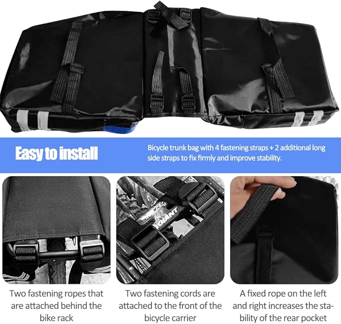 Bike Rear Rack Double Pannier Bag, 30L Waterproof Bicycle Trunk Bag, Bike Pannier Bag with Reflective Trim, for Grocery Shopping Commuter Long Cycling Trip (Blue)