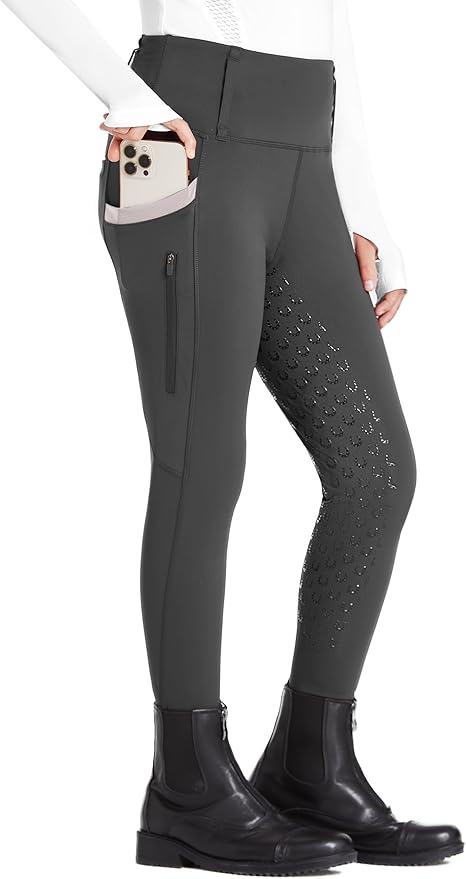 FitsT4 Sports Girls Riding Pants Full Seat High Waist Kids Equestrian Breeches Horse Schooling Tights Zipper Pockets