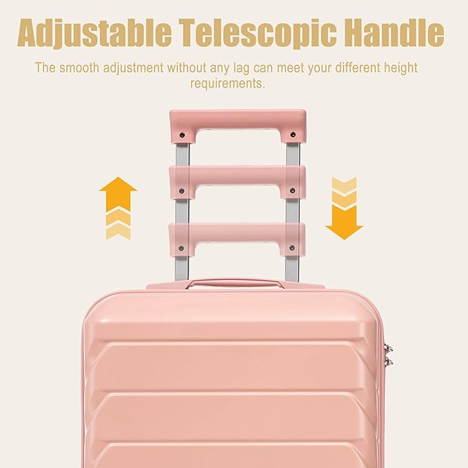 20 Inch ABS Hard Shell Travel Checked Luggage With Combination Lock, Pink