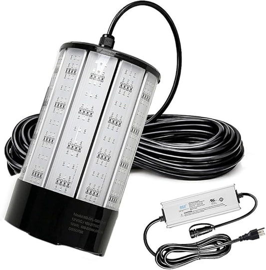 NS 120W 15,000ルーメン グリーン水中集魚灯、110V AC & 12V DCデュアル電源、LED水中ナイトドック＆ボートライト、クラッピー、池、カヤック用防水海水魚誘引キット