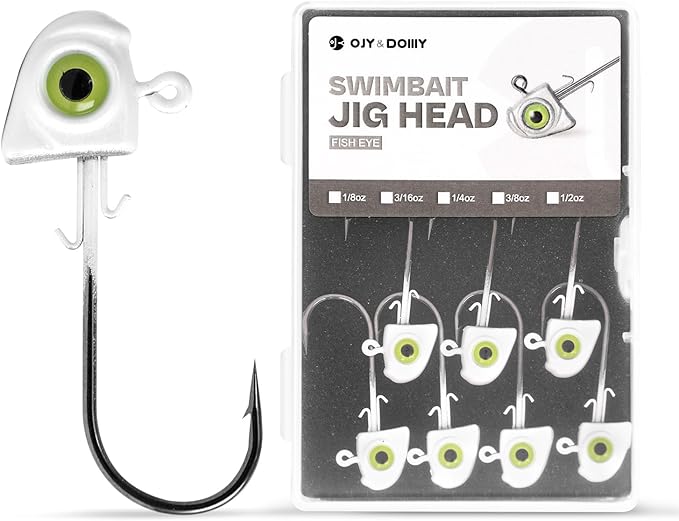 OJY&DOIIIY Swimbait Jig Heads with Chartreuse Fish Eye, 1/8 3/16 1/4 3/8 1/2oz Jigheads for Freshwater&Saltwater Fishing 10/15 Pack