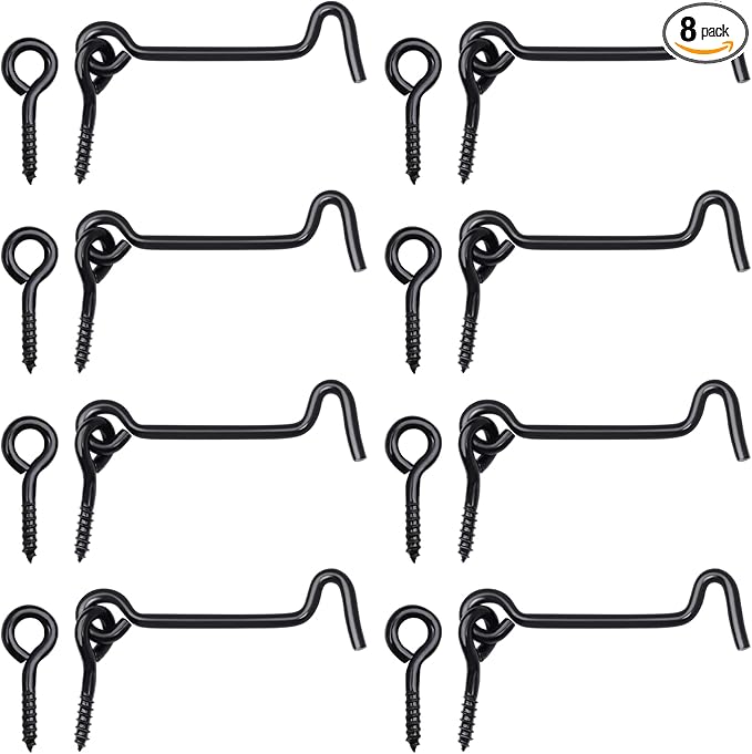 8 Pcs 2.5 inches Cabin Hook Eye Latch Gate Door Swivel Window Door Hook with Mounting Screws (Black, 2.5 inches)