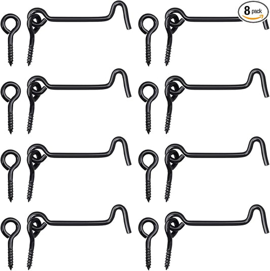 8 Pcs 2.5 inches Cabin Hook Eye Latch Gate Door Swivel Window Door Hook with Mounting Screws (Black, 2.5 inches)