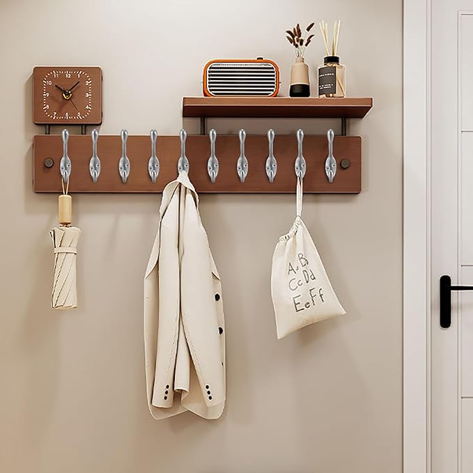 Coat Hooks 5 Pack-Heavy Duty Wall Mounted Brushed Nickel Door Hooks Double Prong Hooks for Hanging Clothes/Towels/Key-Suitable for Bedroom/Bathroom/Entryway