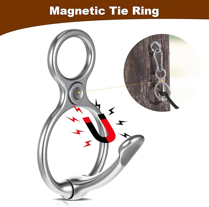 Horse Tie Ring (1 Pack) - Safe & Humane Horse Training Equipment with Magnetic Release, Eye Bolt & Quick Snap - Stainless Steel Tack to Prevent Horses from Pulling Back