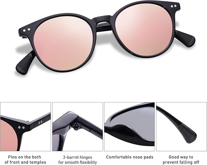 SOJOS Small Round Classic Polarized Sunglasses for Women Men Vintage Style UV400 Lens MAY SJ2113