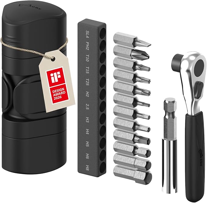 BONE Bike Portable Tool Kit Lite, iF Design Award 12-in-1 Bicycle Tool Bag, Scratch-Free & Waterproof Silicone Capsule for Repair, Cycling Tools with Ratchet Wrench for Biking & Home Repair