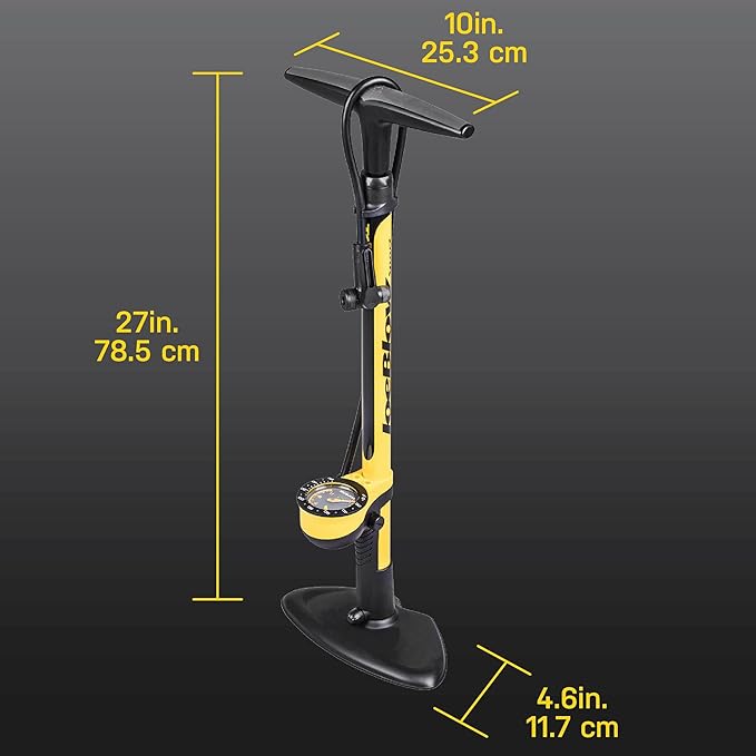 Topeak JoeBlow Sport III High-Pressure Bike Floor Pump – 160 PSI, Durable Steel Barrel, 3” Analog Gauge, TwinHead DX5 Pump Head, Long Hose, Ergonomic Handle, Fits Presta, Schrader, & Dunlop Valves