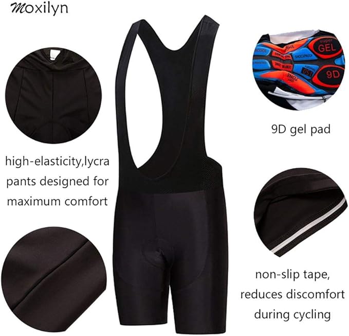 Men's Quick-Dry Cycling Jersey Set Road Bike Bicycle Shirt + Bib Shorts with 9D Gel Pad MTB Riding Clothing Kit