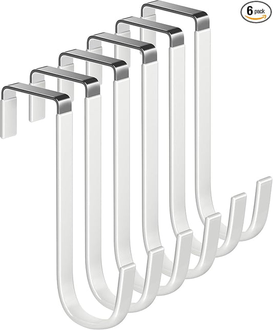 Over The Door Metal Hooks with Plastic Coating 5.5" Fit 0.5" to 1 3/8" Door 6 Pcs Heavy Duty Single Towel Robe Rack Wreath Bathroom Shower Hanger Shoe Organizer Ironing Board Short White
