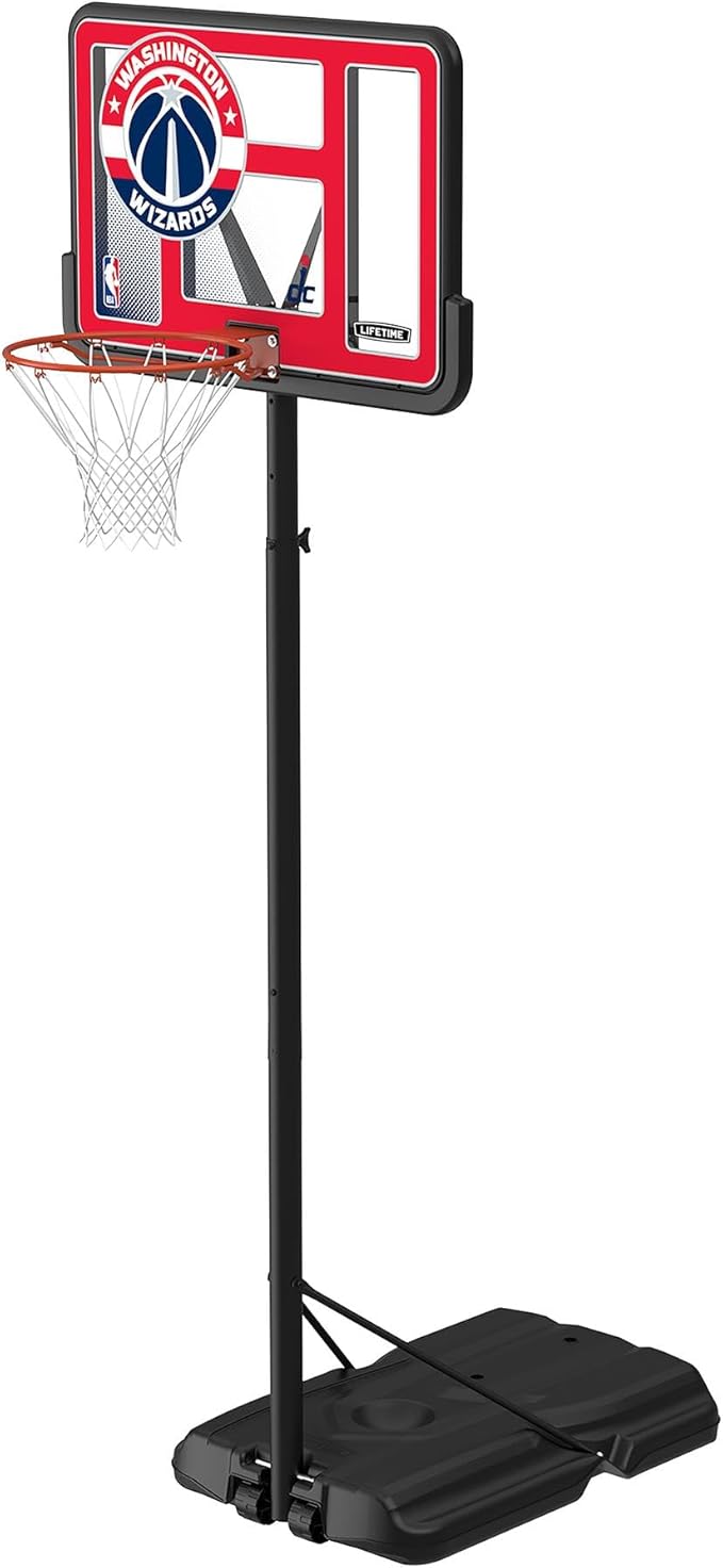 Lifetime NBA Washington Wizards Portable Basketball Hoop, Adjustable Height 7.5-10 Ft, 44 Inch Shatterproof Fusion Backboard, Base with Wheels