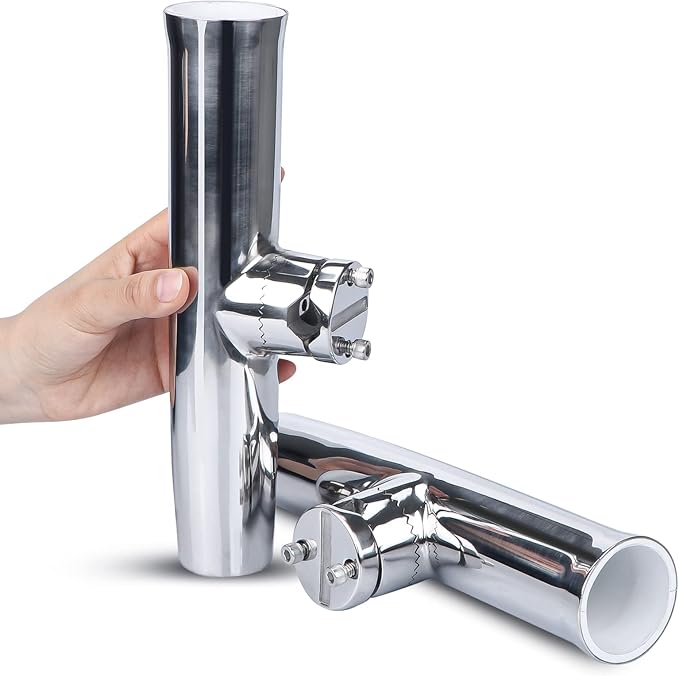 2PCS Tournament Style Boat Fishing Rod Holders, 316 Stainless Steel Clamp on 7/8" to 1" Rail, 360 Adjustable Fishing Rod Holder
