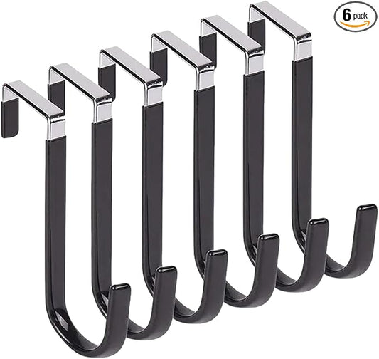 Over The Door Hooks, Door Hangers Hooks,Extra Long 5" Rustproof Organizer Hook with Soft Rubber Padding, No-Scratch Design for Towels, Robes, Coats, Bags (6 Pack Black)