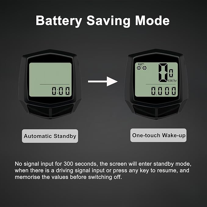 Bike Computer, Bike Speedometer and Bicycle Odometer Waterproof Cycling/Cycle Computer with LCD Display, Automatic Wake-Up, Multi-Functions for Road Bike MTB