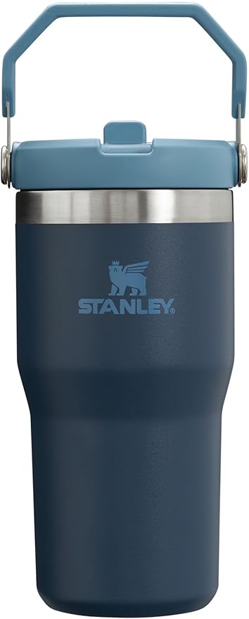 Stanley IceFlow フリップストロースタンブラー ハンドル付き 20オンス | ツイストオンリッドとフリップアップストロー | 漏れ防止ウォーターボトル | 保冷ステンレススチール | BPAフリー | ネイビー