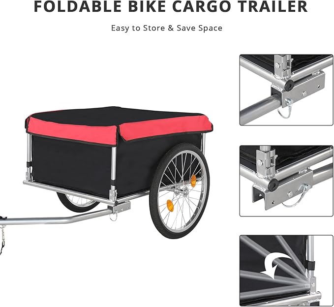 PEXMOR Bike Cargo Trailer, Foldable Bicycle Cart Bike Wagon Trailer w/Universal Bike Hitch & 20" Quick Release Wheel, Folding Bike Luggage Carrier w/Waterproof Cover, Large Loading Bike Storage Cart