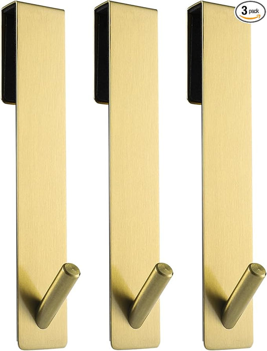 Simtive Extended Shower Door Hooks (7-Inch), Over Door Hooks for Bathroom Frameless Glass Shower Door, Towel Hooks, 3-Pack, Gold