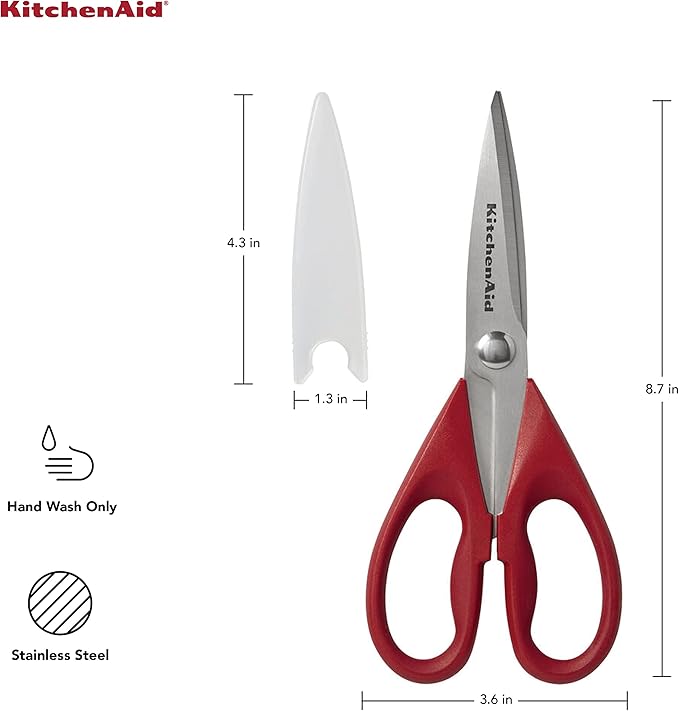 KitchenAid オールパーパスキッチンバサミ 保護シース付き 高耐久ステンレススチール製ハサミ 食洗機対応 ソフトグリップ快適ハンドル 8.72インチ レッド