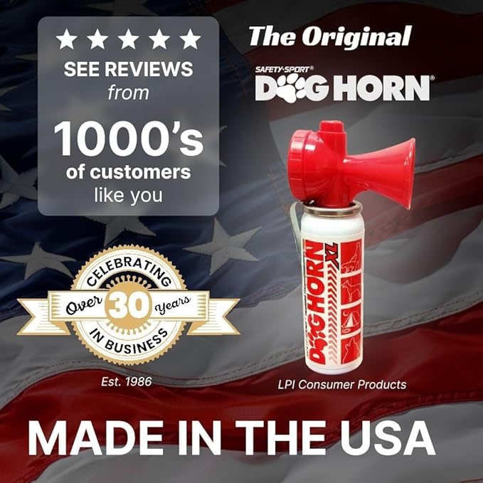 Dog Horn XL – The Original Air Horn for Dogs! Stop Attacks! Scare Coyotes Bear & Wild Animals! Effective Training Tool & Outdoor Safety Alarm for Hiking, Biking, Camping, Boating, & More!