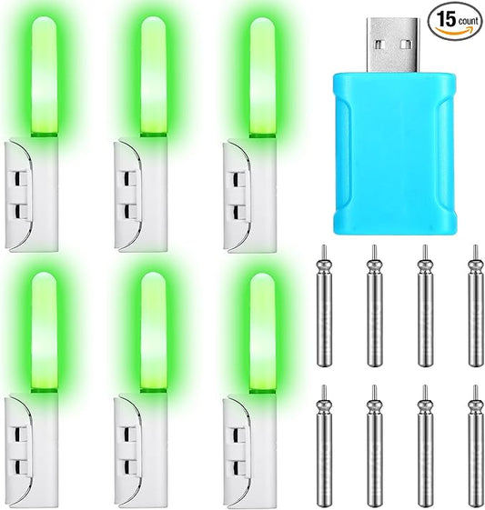 6個釣り用グロースティック LED 釣り竿ライト ナイトフィッシュアラート グロースティック 8個充電式CR425バッテリーとバッテリー充電器付き