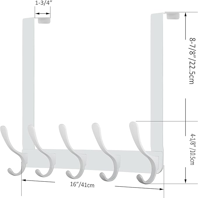 WEBI Over The Door Hook 5 Coat Hooks,Over The Door Towel Rack,Door Hanger Coat Rack Towel Hanger for Hanging Coats,Clothes,Bathroom,White,2 Packs