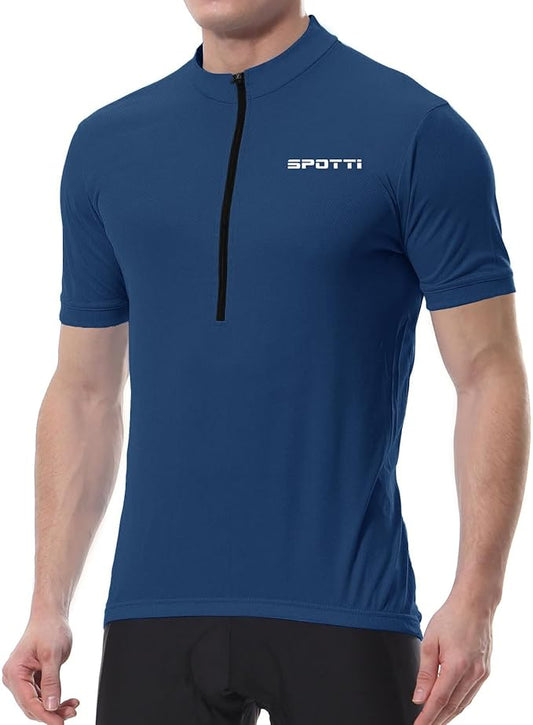 Spotti Men's Cycling Bike Jersey Short Sleeve with 3 Rear Pockets- Moisture Wicking, Breathable, Quick Dry Biking Shirt