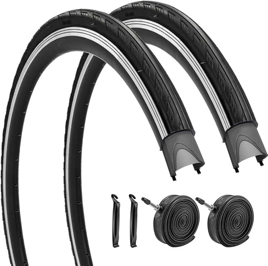 1 or 2 Pack 700X23C/25C/28C/35C Road Bike Tires with or Without 2 Inner Tubes Presta Valve and 2 levers for City Commuter Road Pavement Garden Trail Bike Tires