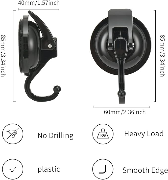 Wreath Hanger,Black-Plated Plished Super Suction for Glass Window, Kitchen， Bathroom and Restroom, 6 Pack