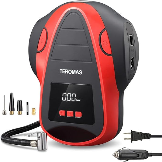 Tire Inflator Portable Air Compressor, Air Pump DC/AC for Car Tires 12V DC and Other Inflatables at Home 110V AC, Digital Electric Tire Pump with Pressure Gauge(Red)
