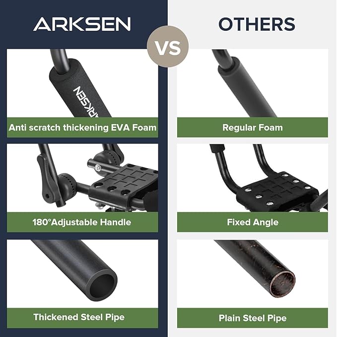 ARKSEN 2 Pair Universal Folding Kayak Roof Rack with 4 Lashing Strap, 4 Stern Tie Down Straps, 4 Anchor Straps, Heavy-Duty Adjustable J-Bar Kayak Carrier for Car, SUV, and Truck