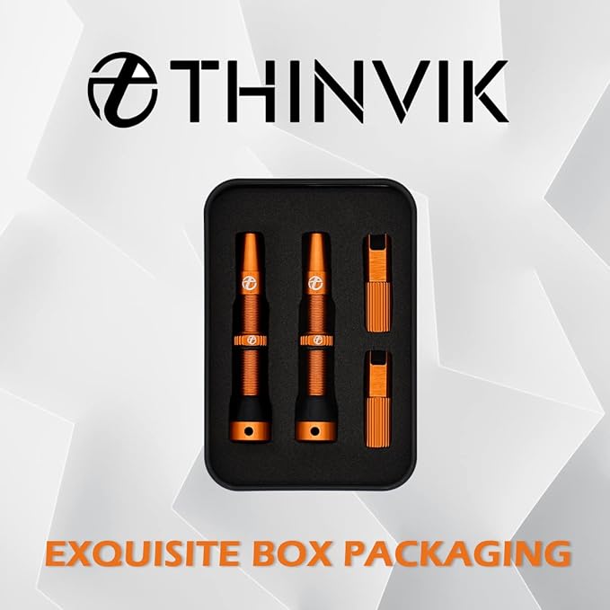 Thinvik Presta Tubeless Valve Stem 44/48/65/70/85mm,Super Light Alloy Presta Tubeless Valve Stem Kit for Tubeless Tires-2 Tubeless Valve Stem (with Aluminum Alloy Valve Cap) + Valve Core Removal Tool