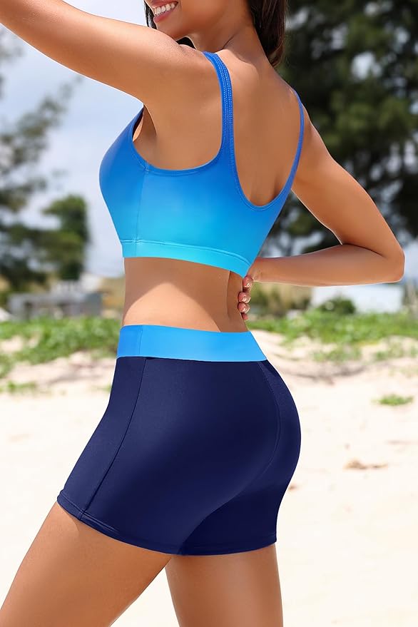 Holipick Long Sleeve Swimsuits for Women - 3 Piece Rash Guard with Shorts Zipper SPF Swim Shirt with Built in Bra