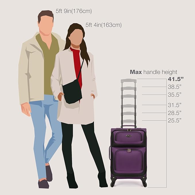 U.S. Traveler リオ 軽量ソフトサイド ローリングキャリーオン スーツケース 4輪セット パープル