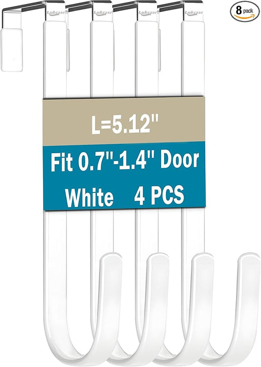 Over The Door Hooks, 8 Pack Steel Door Hangers Hook w/Rubber Coating, Fit 0.7''-1.4'' Door Width, Organizer for Living Room, Bedroom, Bathroom, Kitchen Hanging Clothes, Towels, Hat, Bag