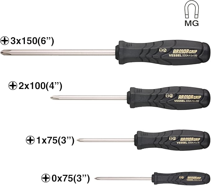 ベッセル - ARMOR GRIP™ ドライバー クロスポイント 4本組 (JISDRIVE) No.550APH4PBU