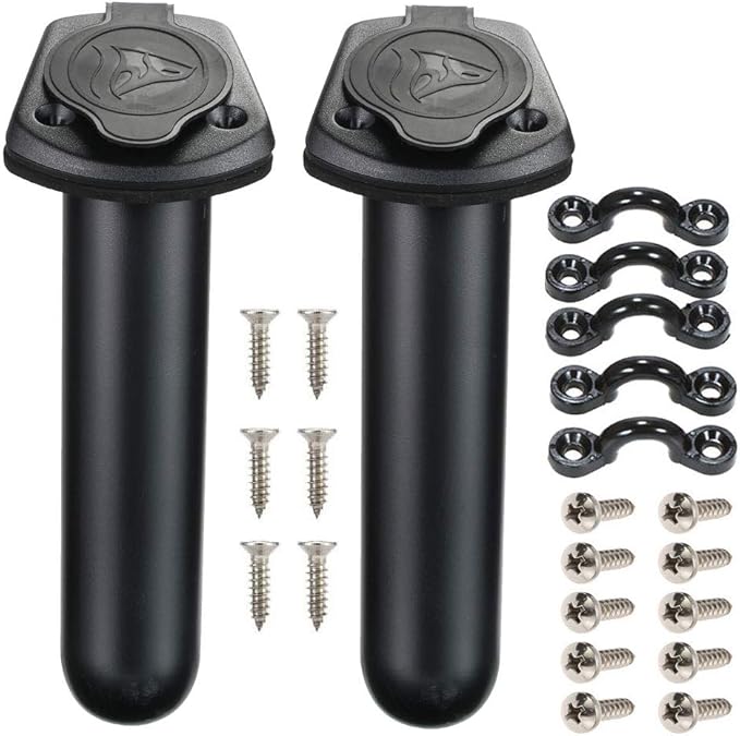 カヤック用デッキ埋め込み式ロッドホルダー（キャップカバー付き）2個セット ボート、カヌー、釣り具アクセサリーツール