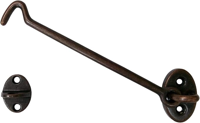 QCAA Heavier Duty Brass Door Hook Latch & Eye, 6", Antique Copper, 2 Pack, Made in Taiwan