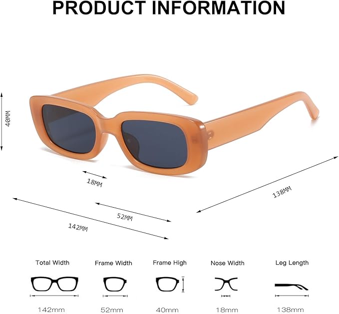 BUTABY Rectangle Sunglasses for Women Retro Driving Glasses 90’s Vintage Fashion Narrow Square Frame UV400 Protection