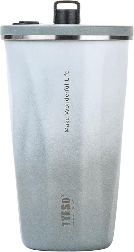 TYESO Stainless Steel Coffee Bottle, 20oz Wide Mouth Travel Coffee Cup with Straw, Vacuum Insulated Stainless Steel Tumbler, Hot & Cold Thermal Mug for Home Office Outdoor, Gray