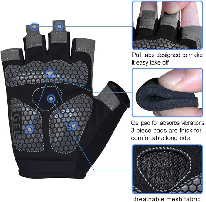 HuwaiH Bike Gloves for Men/Women, Cycling Gloves with Anti-Slip Shock-Absorbing Pad Half Finger Biking Bicycle Gloves