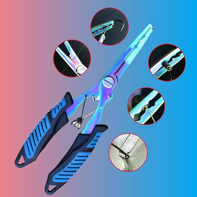 Fishing Needle Nose Pliers, Stainless Steel Fish Pliers and Scissors Set with Sheath Lanyard, Hook Remover Split Ring Tools, Aboda Fishing Gear Fresh & Saltwater Fishing Tool Kit