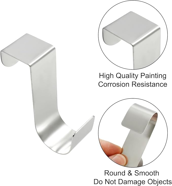 6 Pack Over The Cabinet Door Hook, Metal Single Over Door Hooks Hanger Hook for Hanging Stocking Clothes Towels (Silver)