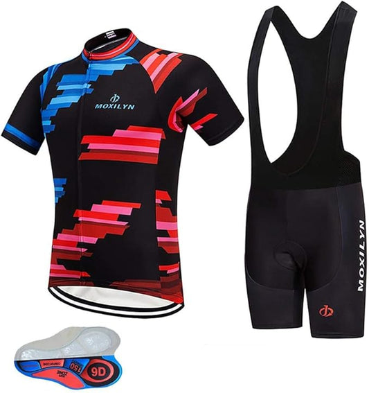 Men's Quick-Dry Cycling Jersey Set Road Bike Bicycle Shirt + Bib Shorts with 9D Gel Pad MTB Riding Clothing Kit