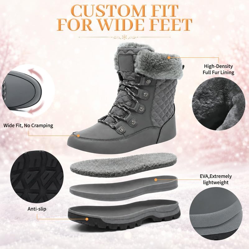 Womens Winter Snow Boots Mid-Calf Booties Warm Fur Lined Cold Weather Shoes