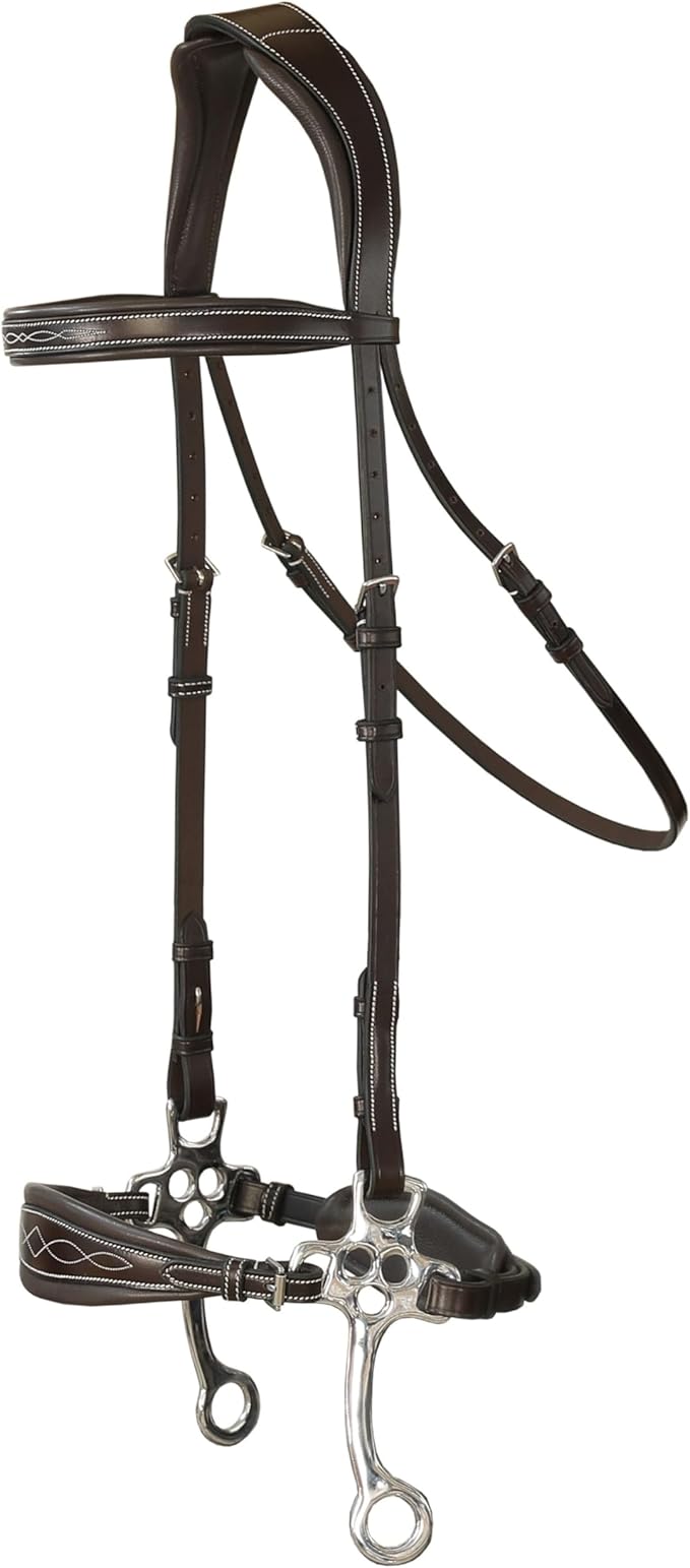 Exion Nova Hackamore Bridle – Anatomical Bitless Horse Bridle with Rubber Reins – Padded Anti-Pressure Crownpiece – Vegetable-Tanned Leather Bitless Bridle for Jumping & Training