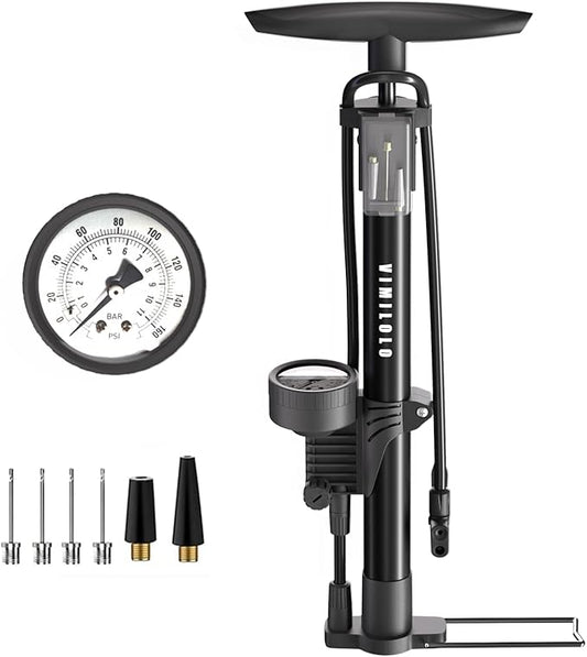 Bike Floor Pump, Bicycle Pump with Dual Presta & Schrader Valve Head, High Pressure Bicycle Tire Inflator, Portable Hand Air Pump for Road & Mountain Bikes, Strollers and Balls