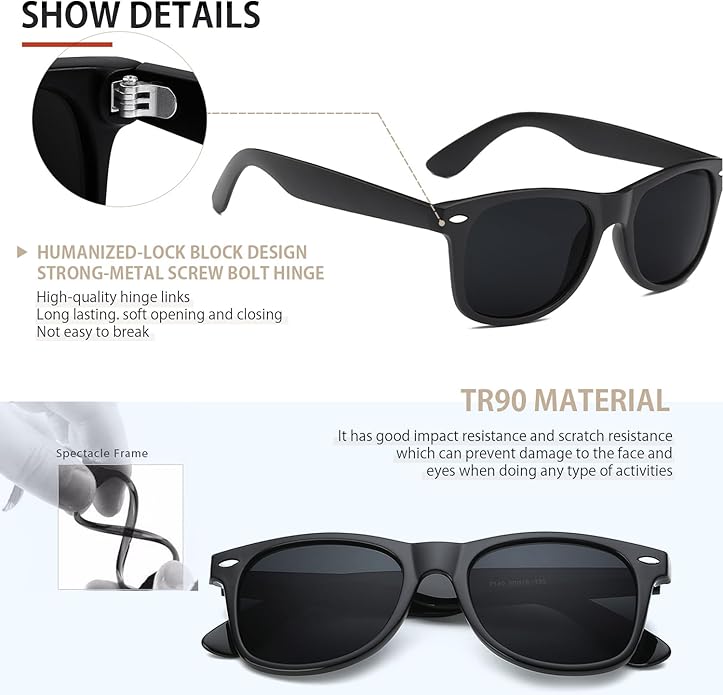 FEIDUSUN Sunglasses Men Polarized Sunglasses for Mens and Womens,Black Retro Sun Glasses Driving Fishing UV Protection