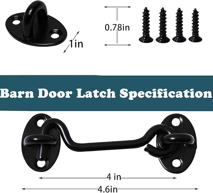 4" Barn Door Latch Door Lock Hardware, Sliding Door Lock Eye Hook Latch with Screws, Rust-Resistant Metal Gate Latch, Privacy Hooks Latch for Inside Door, Wooden Fence, Garage Door(3 Pack)
